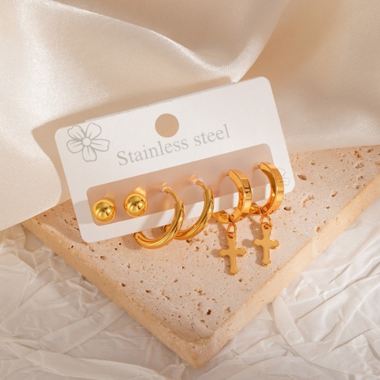Bild von Großhandel Klassisch Einfach und lässig Ohrstecker Set, 18K Vergoldet 304 Edelstahl, Frauen Geschenk Schmuckbedarf, 1 Pack ( 6 Stk./Set)