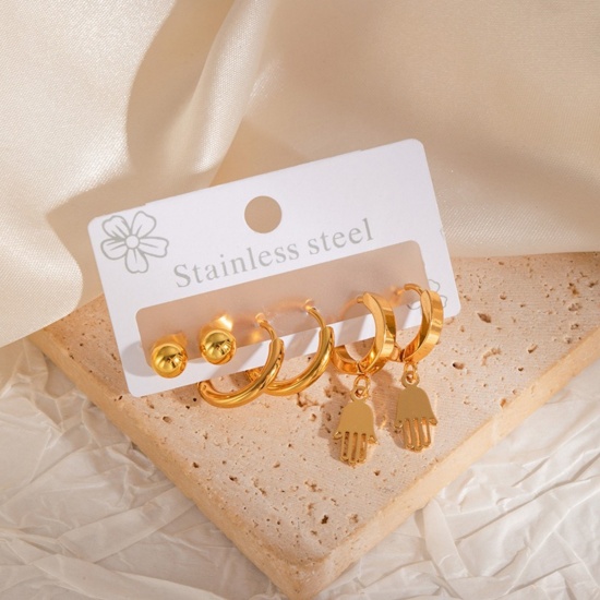 Bild von Großhandel Klassisch Einfach und lässig Ohrstecker Set, 18K Vergoldet 304 Edelstahl, Frauen Geschenk Schmuckbedarf, 1 Pack ( 6 Stk./Set)