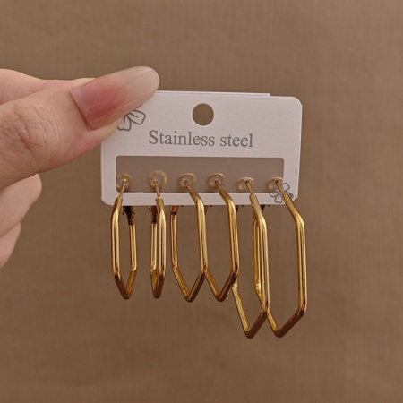 Bild von Großhandel Klassisch Einfach und lässig Creolen-Set, 18K Vergoldet 304 Edelstahl, Frauen Geschenk Schmuckbedarf, 1 Pack ( 6 Stk./Set)