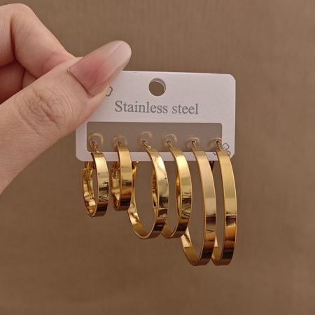 Bild von Großhandel Klassisch Einfach und lässig Creolen-Set, 18K Vergoldet 304 Edelstahl, Frauen Geschenk Schmuckbedarf, 1 Pack ( 6 Stk./Set)