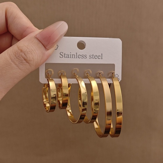 Picture of Wholesale Classic Simple & Casual Hoop Earrings Set, 18K Gold Plated 304 Stainless Steel, Women's Gift Jewelry Supply, 1 Pack ( 6 PCs/Set)