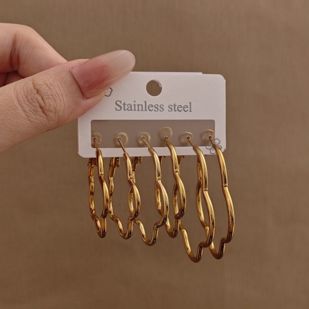 Bild von Großhandel Klassisch Einfach und lässig Creolen-Set, 18K Vergoldet 304 Edelstahl, Frauen Geschenk Schmuckbedarf, 1 Pack ( 6 Stk./Set)