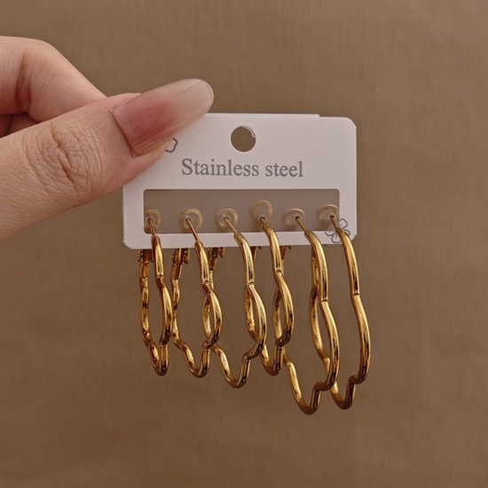 Picture of Wholesale Classic Simple & Casual Hoop Earrings Set, 18K Gold Plated 304 Stainless Steel, Women's Gift Jewelry Supply, 1 Pack ( 6 PCs/Set)