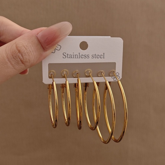 Picture of Wholesale Classic Simple & Casual Hoop Earrings Set, 18K Gold Plated 304 Stainless Steel, Women's Gift Jewelry Supply, 1 Pack ( 6 PCs/Set)