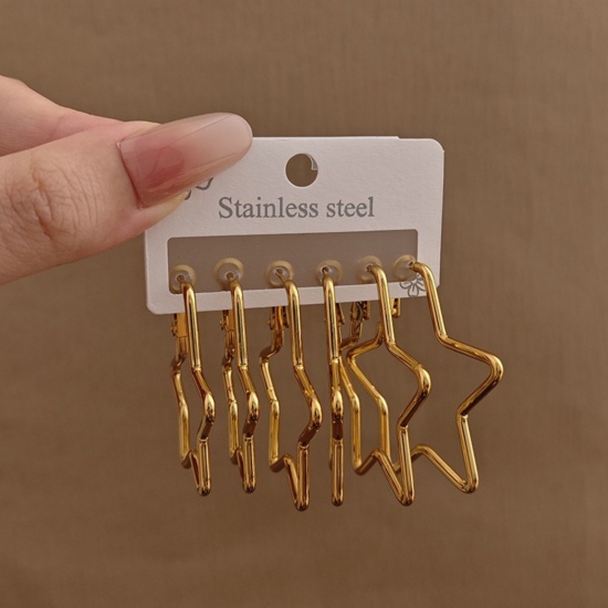 Picture of Wholesale Classic Simple & Casual Hoop Earrings Set, 18K Gold Plated 304 Stainless Steel, Women's Gift Jewelry Supply, 1 Pack ( 6 PCs/Set)