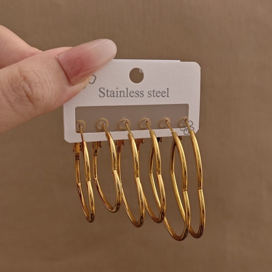 Picture of Wholesale Classic Simple & Casual Hoop Earrings Set, 18K Gold Plated 304 Stainless Steel, Women's Gift Jewelry Supply, 1 Pack ( 6 PCs/Set)
