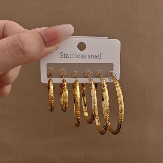 Picture of Wholesale Classic Simple & Casual Hoop Earrings Set, 18K Gold Plated 304 Stainless Steel, Women's Gift Jewelry Supply, 1 Pack ( 6 PCs/Set)