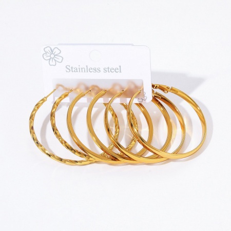 Picture of Wholesale Classic Simple & Casual Hoop Earrings Set, 18K Gold Plated 304 Stainless Steel, Women's Gift Jewelry Supply, 1 Pack ( 6 PCs/Set)
