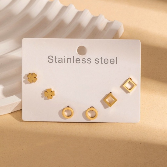 Picture of Wholesale Classic Simple & Casual Ear Post Stud Earrings Set, 18K Gold Plated 304 Stainless Steel, Women's Gift Jewelry Supply, 1 Pack ( 6 PCs/Set)