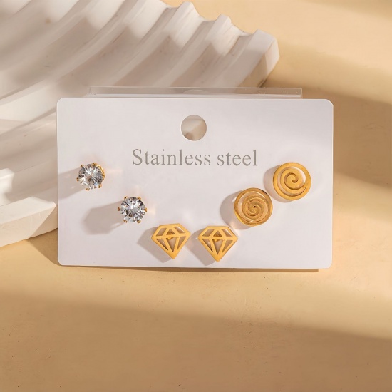 Picture of Wholesale Classic Simple & Casual Ear Post Stud Earrings Set, 18K Gold Plated 304 Stainless Steel, Women's Gift Jewelry Supply, 1 Pack ( 6 PCs/Set)