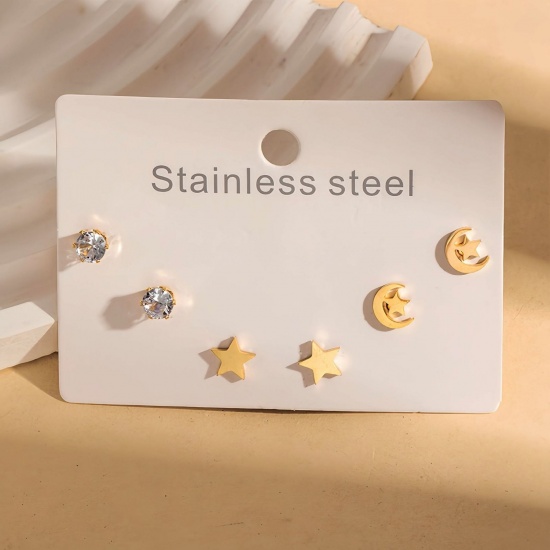 Picture of Wholesale Classic Simple & Casual Ear Post Stud Earrings Set, 18K Gold Plated 304 Stainless Steel, Women's Gift Jewelry Supply, 1 Pack ( 6 PCs/Set)