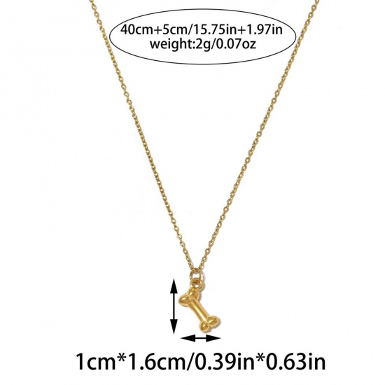 Picture of Wholesale Bone Pendant Charm Necklace, 18K Gold Plated 304 Stainless Steel Link Cable Chain, Women's PVD Stylish & Casual Minimalist Gift Jewelry For Retailer, 40cm(15.7") + 5cm(2") long, 1 Piece