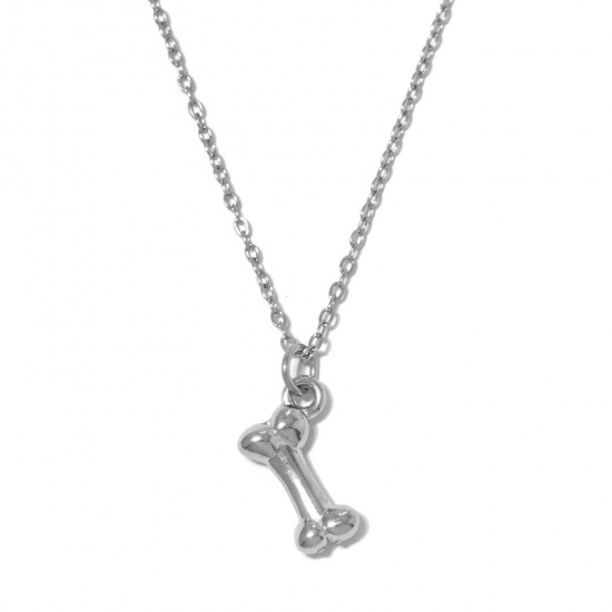 Picture of Wholesale Bone Pendant Charm Necklace, Silver Tone 304 Stainless Steel Link Cable Chain, Women's Stylish & Casual Minimalist Gift Jewelry For Retailer, 40cm(15.7") + 5cm(2") long, 1 Piece