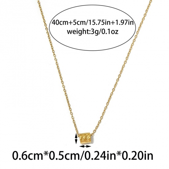 Picture of Wholesale Cylinder Pendant Charm Necklace, 18K Gold Plated 304 Stainless Steel Link Cable Chain, Women's PVD Stylish & Casual Minimalist Gift Jewelry For Retailer, 40cm(15.7") + 5cm(2") long, 1 Piece