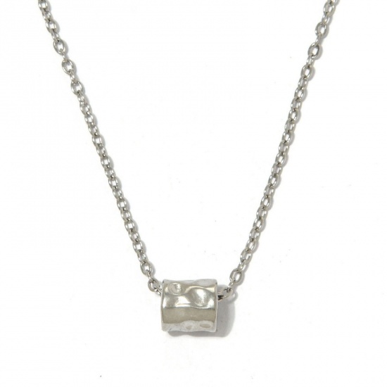 Picture of Wholesale Cylinder Pendant Charm Necklace, Silver Tone 304 Stainless Steel Link Cable Chain, Women's Stylish & Casual Minimalist Gift Jewelry For Retailer, 40cm(15.7") + 5cm(2") long, 1 Piece