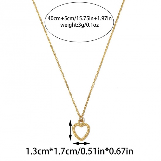 Picture of Wholesale Heart Pendant Charm Necklace, 18K Gold Plated 304 Stainless Steel Link Cable Chain, Women's PVD Stylish & Casual Minimalist Gift Jewelry For Retailer, 40cm(15.7") + 5cm(2") long, 1 Piece