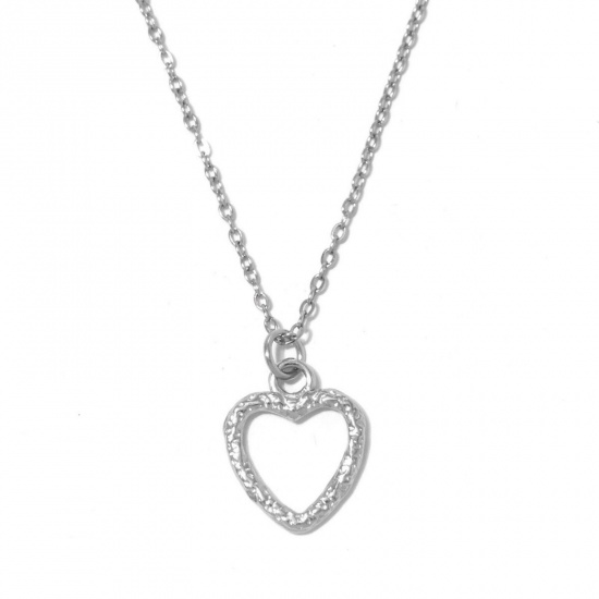 Picture of Wholesale Heart Pendant Charm Necklace, Silver Tone 304 Stainless Steel Link Cable Chain, Women's Stylish & Casual Minimalist Gift Jewelry For Retailer, 40cm(15.7") + 5cm(2") long, 1 Piece