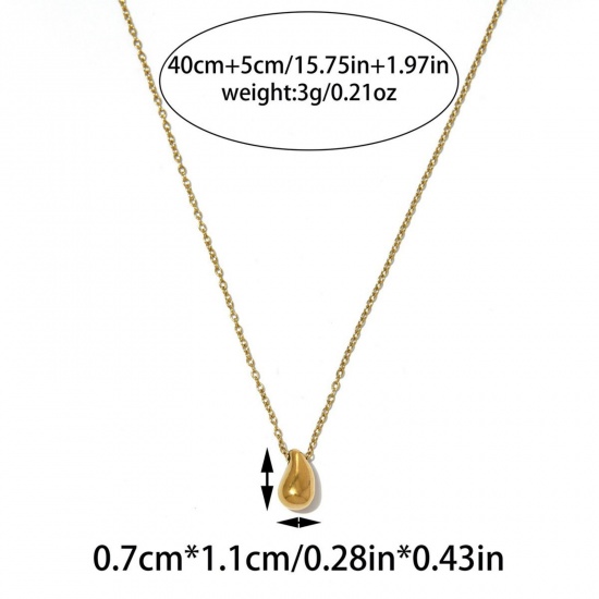 Picture of Wholesale Drop Pendant Charm Necklace, 18K Gold Plated 304 Stainless Steel Link Cable Chain, Women's PVD Stylish & Casual Minimalist Gift Jewelry For Retailer, 40cm(15.7") + 5cm(2") long, 1 Piece