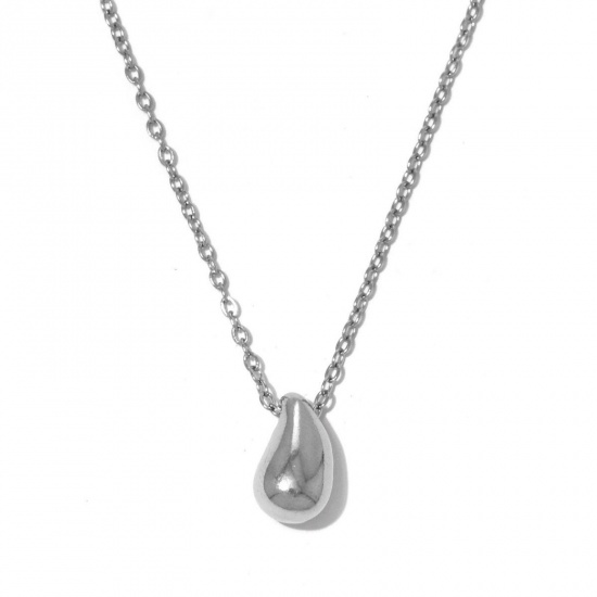 Picture of Wholesale Drop Pendant Charm Necklace, Silver Tone 304 Stainless Steel Link Cable Chain, Women's Stylish & Casual Minimalist Gift Jewelry For Retailer, 40cm(15.7") + 5cm(2") long, 1 Piece
