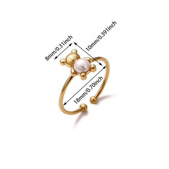 Bild von Großhandel Frauen Geschenk Bär Offen Ring, 18K Echtgold plattiert 304 Edelstahl, PVD Stilvoll & lässig Süß Schmuckbedarf, 18mm (US Größe 7.75), 1 Stück