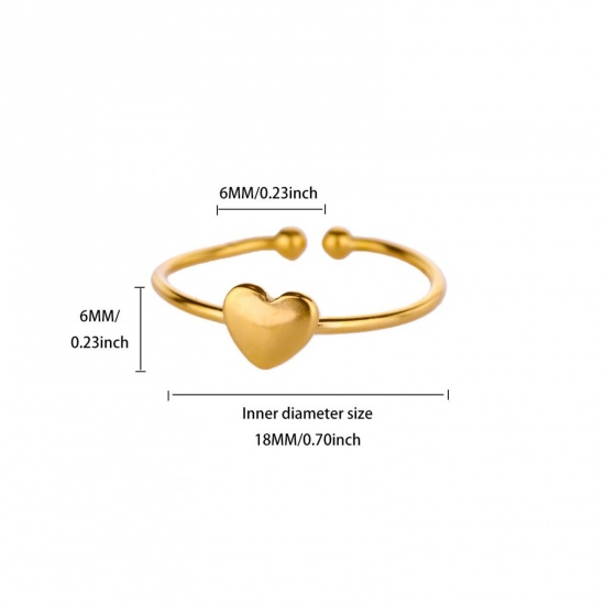 Bild von Großhandel Frauen Geschenk Herz Offen Ring, 18K Echtgold plattiert 304 Edelstahl, PVD Stilvoll & lässig Süß Schmuckbedarf, 18mm (US Größe 7.75), 1 Stück