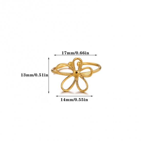Bild von Großhandel Frauen Geschenk Filigran Offen Ring, 18K Echtgold plattiert 304 Edelstahl, PVD Stilvoll & lässig Süß Schmuckbedarf, 18mm (US Größe 7.75), 1 Stück