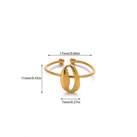Picture of Wholesale Women's Gift Shell Open Rings, 18K Real Gold Plated 304 Stainless Steel, PVD Ocean Jewelry Sweet & Cute Jewelry Supply, 18mm(US Size 7.75), 1 Piece