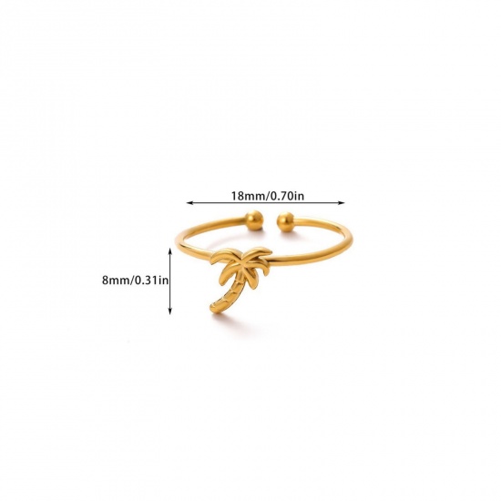 Bild von Großhandel Frauen Geschenk Kokospalme Offen Ring, 18K Echtgold plattiert 304 Edelstahl, PVD Stilvoll & lässig Süß Schmuckbedarf, 18mm (US Größe 7.75), 1 Stück