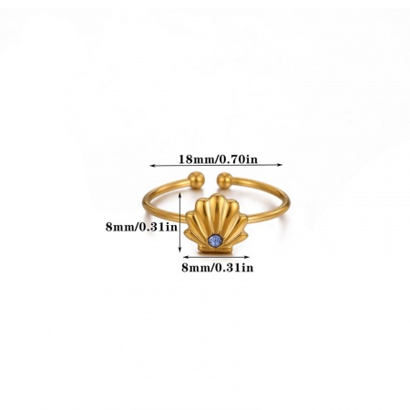 Picture of Wholesale Women's Gift Shell Open Rings, 18K Real Gold Plated 304 Stainless Steel, PVD Ocean Jewelry Sweet & Cute Jewelry Supply, 18mm(US Size 7.75), 1 Piece