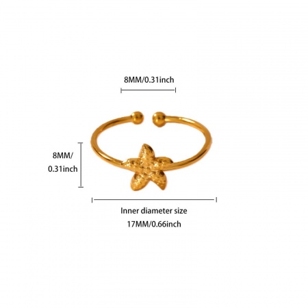 Picture of Wholesale Women's Gift Starfish Open Rings, 18K Real Gold Plated 304 Stainless Steel, PVD Ocean Jewelry Sweet & Cute Jewelry Supply, 18mm(US Size 7.75), 1 Piece