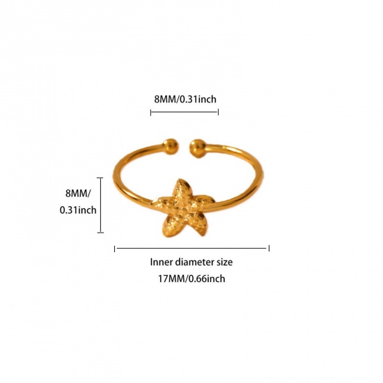 Bild von Großhandel Frauen Geschenk Seesterne Offen Ring, 18K Echtgold plattiert 304 Edelstahl, PVD Ozean Schmuck Süß Schmuckbedarf, 18mm (US Größe 7.75), 1 Stück
