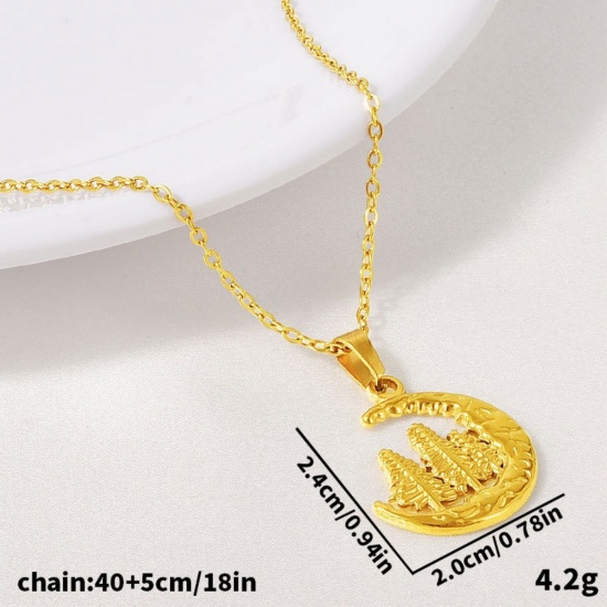 Immagine di Luna Albero Collana con Ciondolo All'Ingrosso, Placcato Oro 18K 304 Acciaio Inossidabile Catena a Cavo, Donne PVD Elegante & Casual Minimalista Regalo Gioielli Per Rivenditore, 40cm + 5cm Lunghezza, 1 Pz