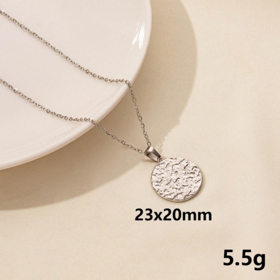 Picture of Wholesale Round Pendant Charm Necklace, Silver Tone 304 Stainless Steel Link Cable Chain, Women's Stylish & Casual Minimalist Gift Jewelry For Retailer, 40cm(15.7") + 5cm(2") long, 1 Piece