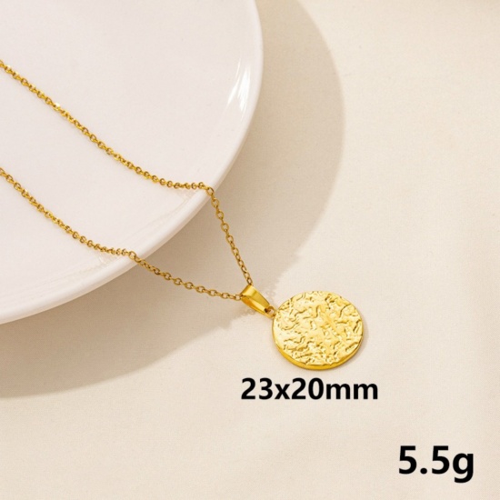 Picture of Wholesale Round Pendant Charm Necklace, 18K Gold Plated 304 Stainless Steel Link Cable Chain, Women's PVD Stylish & Casual Minimalist Gift Jewelry For Retailer, 40cm(15.7") + 5cm(2") long, 1 Piece