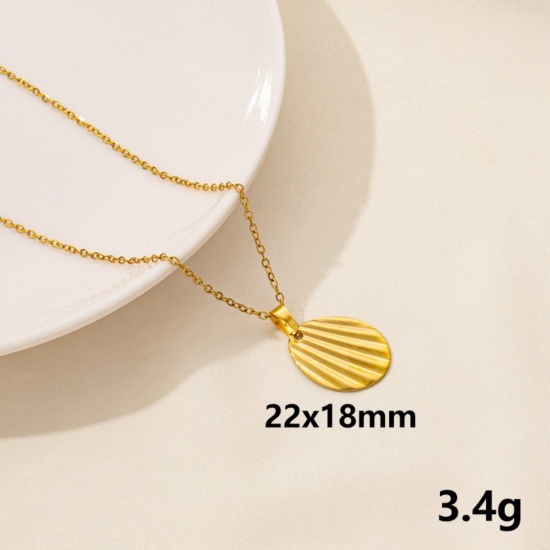 Picture of Wholesale Round Pendant Charm Necklace, 18K Gold Plated 304 Stainless Steel Link Cable Chain, Women's PVD Stylish & Casual Minimalist Gift Jewelry For Retailer, 40cm(15.7") + 5cm(2") long, 1 Piece