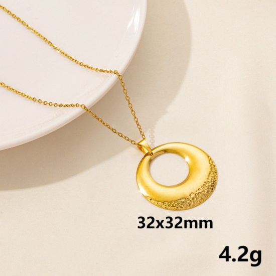 Picture of Wholesale Round Pendant Charm Necklace, 18K Gold Plated 304 Stainless Steel Link Cable Chain, Women's PVD Stylish & Casual Minimalist Gift Jewelry For Retailer, 40cm(15.7") + 5cm(2") long, 1 Piece