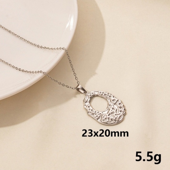 Picture of Wholesale Oval Pendant Charm Necklace, Silver Tone 304 Stainless Steel Link Cable Chain, Women's Stylish & Casual Minimalist Gift Jewelry For Retailer, 40cm(15.7") + 5cm(2") long, 1 Piece