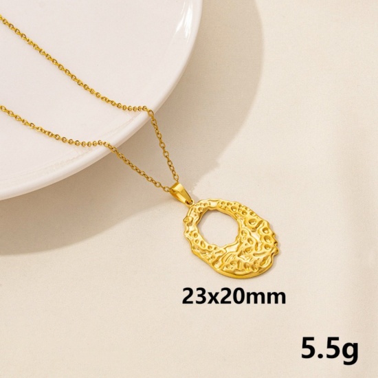 Picture of Wholesale Oval Pendant Charm Necklace, 18K Gold Plated 304 Stainless Steel Link Cable Chain, Women's PVD Stylish & Casual Minimalist Gift Jewelry For Retailer, 40cm(15.7") + 5cm(2") long, 1 Piece