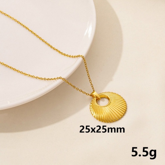 Picture of Wholesale Round Pendant Charm Necklace, 18K Gold Plated 304 Stainless Steel Link Cable Chain, Women's PVD Stylish & Casual Minimalist Gift Jewelry For Retailer, 40cm(15.7") + 5cm(2") long, 1 Piece