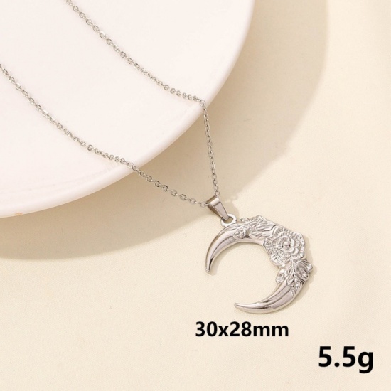 Immagine di Luna Rosa Collana con Ciondolo All'Ingrosso, Tono Argento 304 Acciaio Inossidabile Catena a Cavo, Donne Elegante & Casual Minimalista Regalo Gioielli Per Rivenditore, 40cm + 5cm Lunghezza, 1 Pz