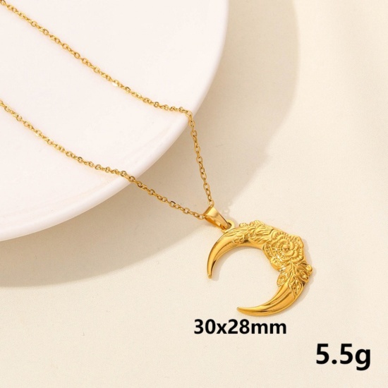 Immagine di Luna Rosa Collana con Ciondolo All'Ingrosso, Placcato Oro 18K 304 Acciaio Inossidabile Catena a Cavo, Donne PVD Elegante & Casual Minimalista Regalo Gioielli Per Rivenditore, 40cm + 5cm Lunghezza, 1 Pz