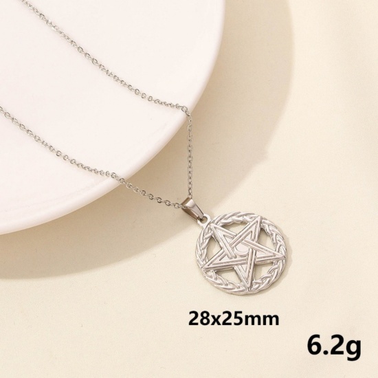 Immagine di Tondo Stella a Sei Punte Collana con Ciondolo All'Ingrosso, Tono Argento 304 Acciaio Inossidabile Catena a Cavo, Donne Elegante & Casual Minimalista Regalo Gioielli Per Rivenditore, 40cm + 5cm Lunghezza, 1 Pz