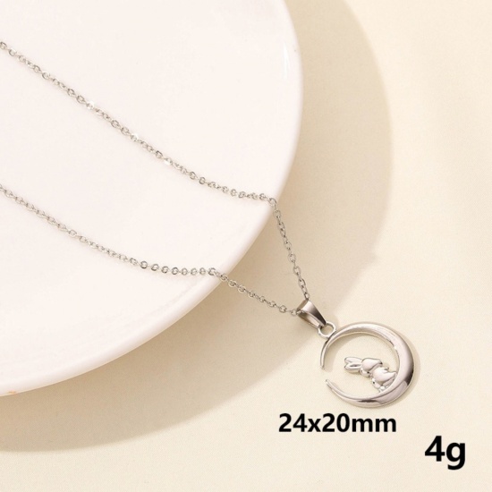 Immagine di Luna Collana con Ciondolo All'Ingrosso, Tono Argento 304 Acciaio Inossidabile Catena a Cavo, Donne Elegante & Casual Minimalista Regalo Gioielli Per Rivenditore, 40cm + 5cm Lunghezza, 1 Pz