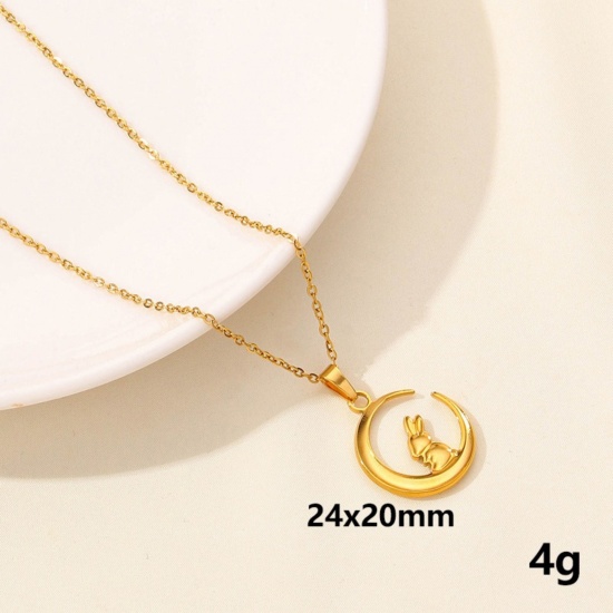 Immagine di Luna Collana con Ciondolo All'Ingrosso, Placcato Oro 18K 304 Acciaio Inossidabile Catena a Cavo, Donne PVD Elegante & Casual Minimalista Regalo Gioielli Per Rivenditore, 40cm + 5cm Lunghezza, 1 Pz