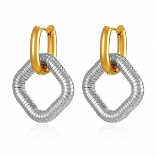 Picture of Wholesale Stylish & Casual Minimalist Beaded Hoop Earrings, Silver Tone & 18K Gold Plated 304 Stainless Steel, Unisex PVD Gift Jewelry Supply, 1 Pair