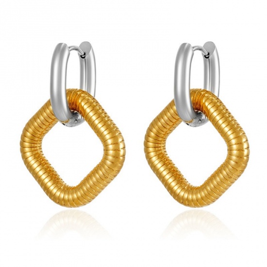 Picture of Wholesale Stylish & Casual Minimalist Beaded Hoop Earrings, Square Silver Tone & 18K Gold Plated 304 Stainless Steel, Unisex PVD Gift Jewelry Supply, 1 Pair
