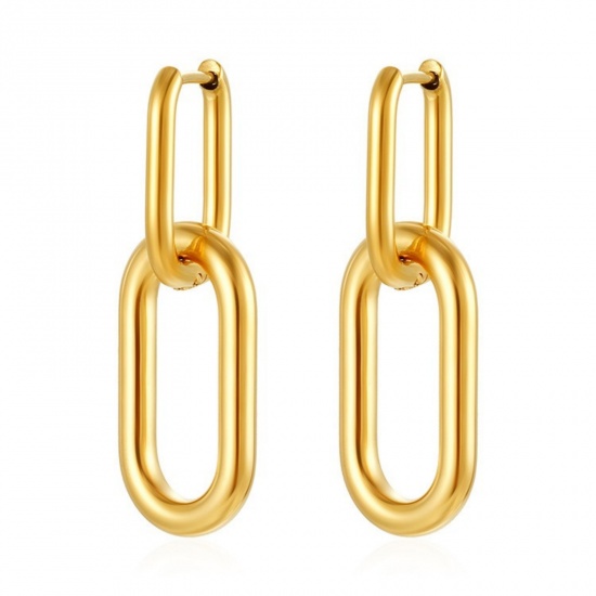 Picture of Wholesale Stylish & Casual Minimalist Beaded Hoop Earrings, Oval 18K Gold Plated 304 Stainless Steel, Unisex PVD Gift Jewelry Supply, 1 Pair