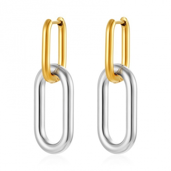 Picture of Wholesale Stylish & Casual Minimalist Beaded Hoop Earrings, Oval Silver Tone & 18K Gold Plated 304 Stainless Steel, Unisex PVD Gift Jewelry Supply, 1 Pair