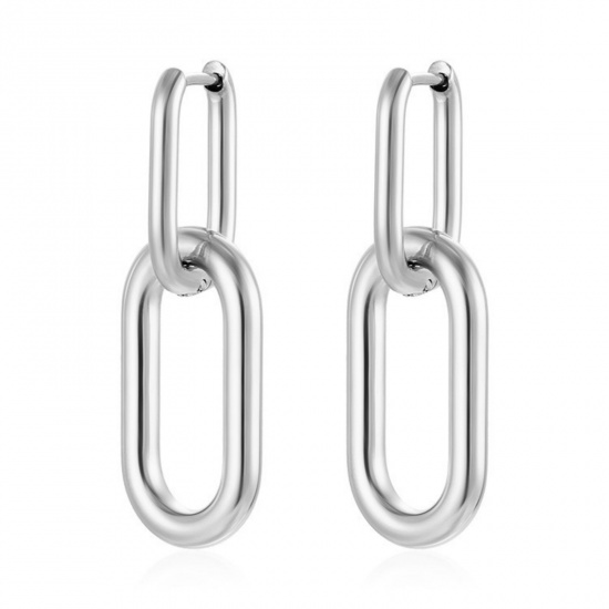 Picture of Wholesale Stylish & Casual Minimalist Beaded Hoop Earrings, Oval Silver Tone 304 Stainless Steel, Unisex PVD Gift Jewelry Supply, 1 Pair