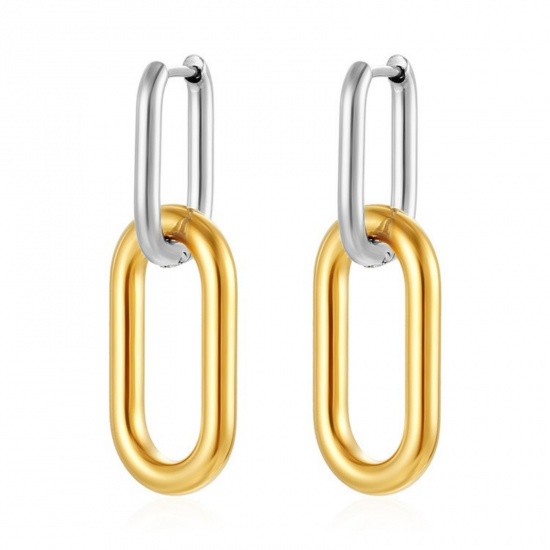 Picture of Wholesale Stylish & Casual Minimalist Beaded Hoop Earrings, Oval Silver Tone & 18K Gold Plated 304 Stainless Steel, Unisex PVD Gift Jewelry Supply, 1 Pair
